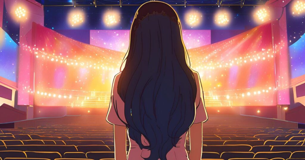 舞台に立つ女性の後ろ姿