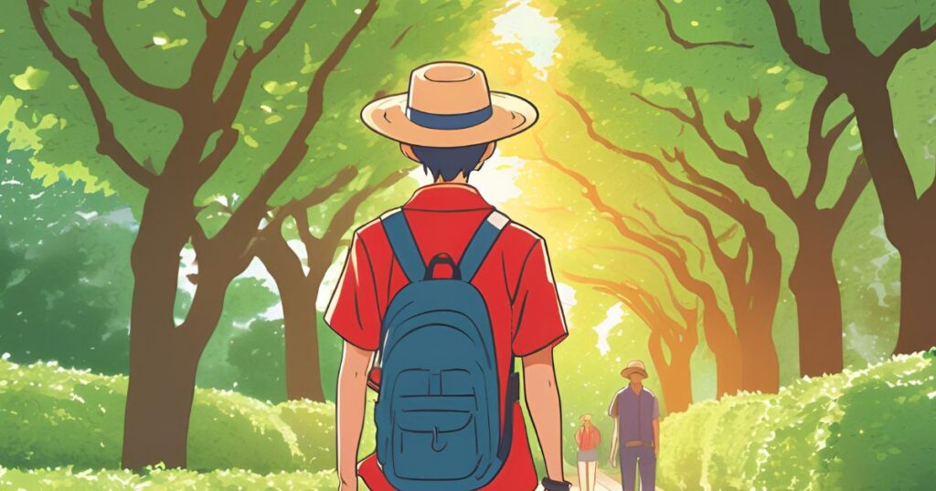 麦わら帽子を被った男子学生