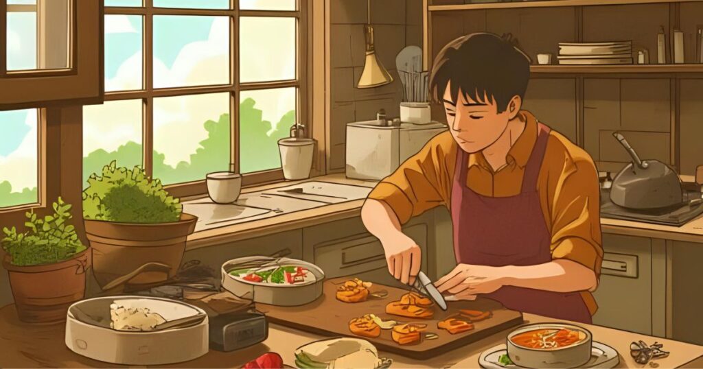 料理をする男性