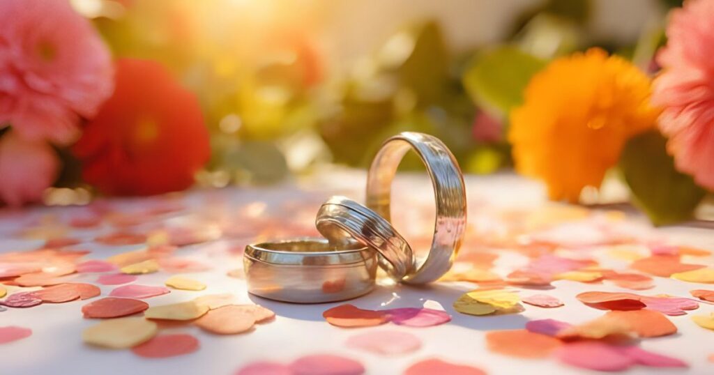 結婚指輪と花びら