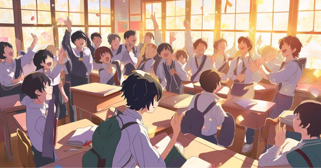 教室の男子学生たち