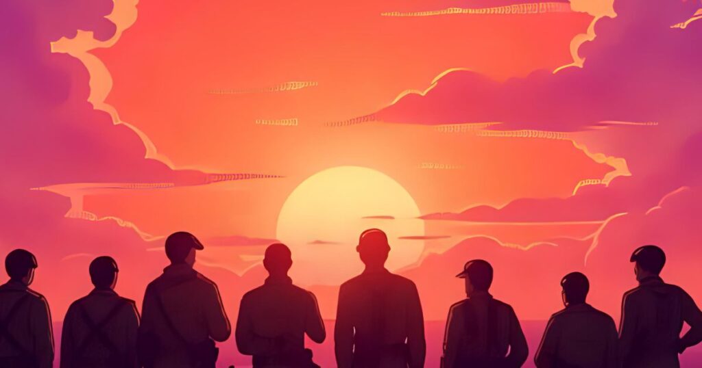 夕日を見ている男性たち
