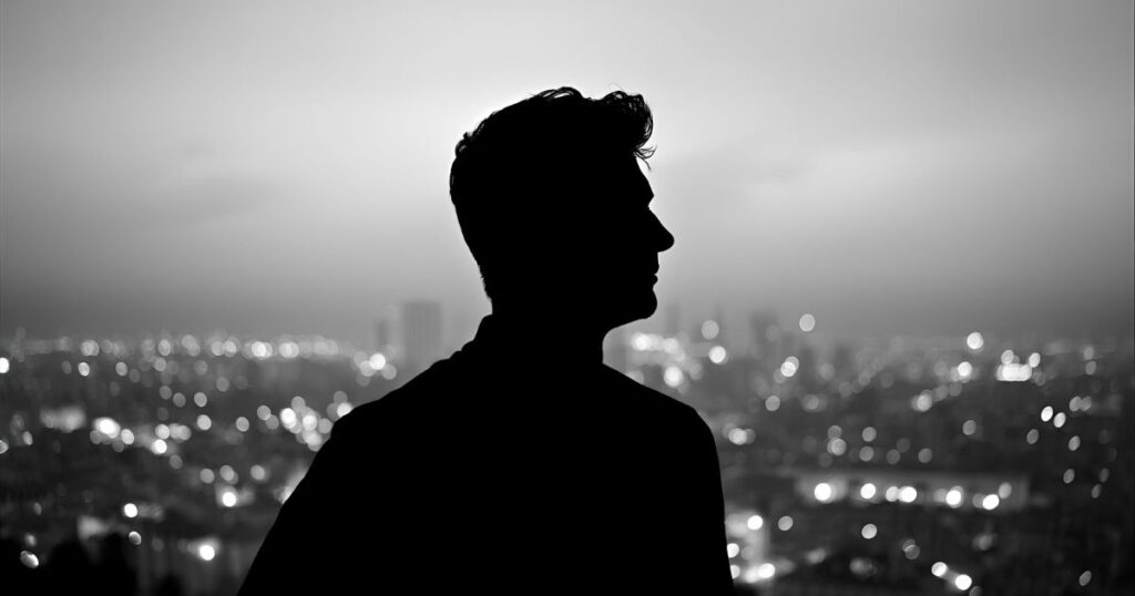 横を向いた男性のシルエット