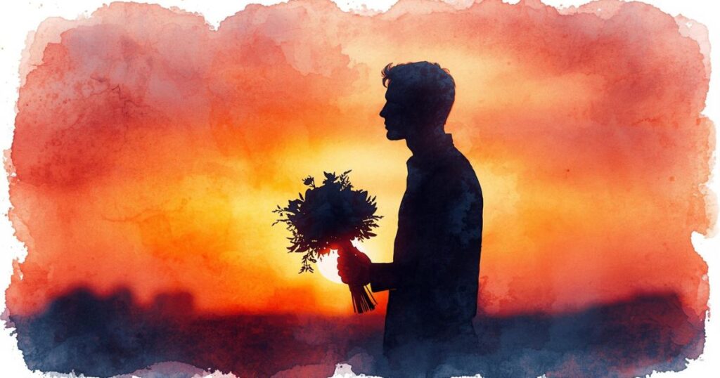 花束を持つ男性