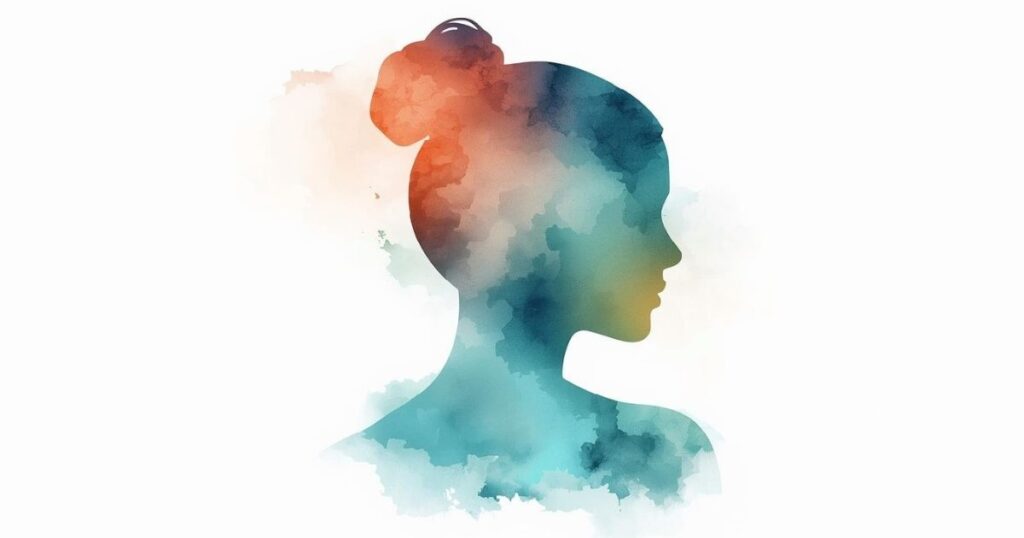 髪をまとめた女性のシルエット