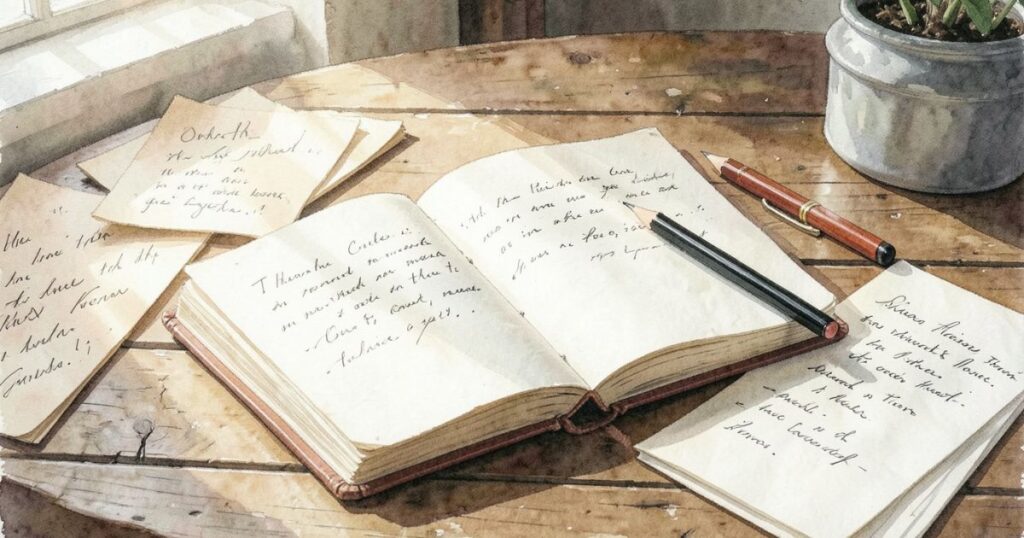 鉛筆とノートと机