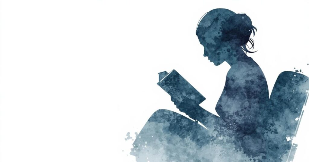 本を読む女性のシルエット