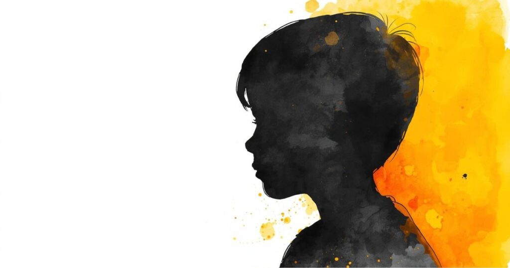 オレンジ背景の横顔