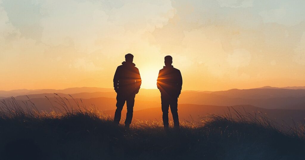 男性たちの後ろ姿