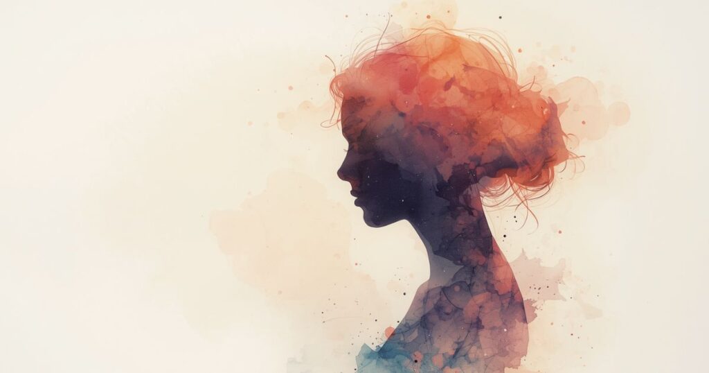 オレンジ色で女性のシルエット