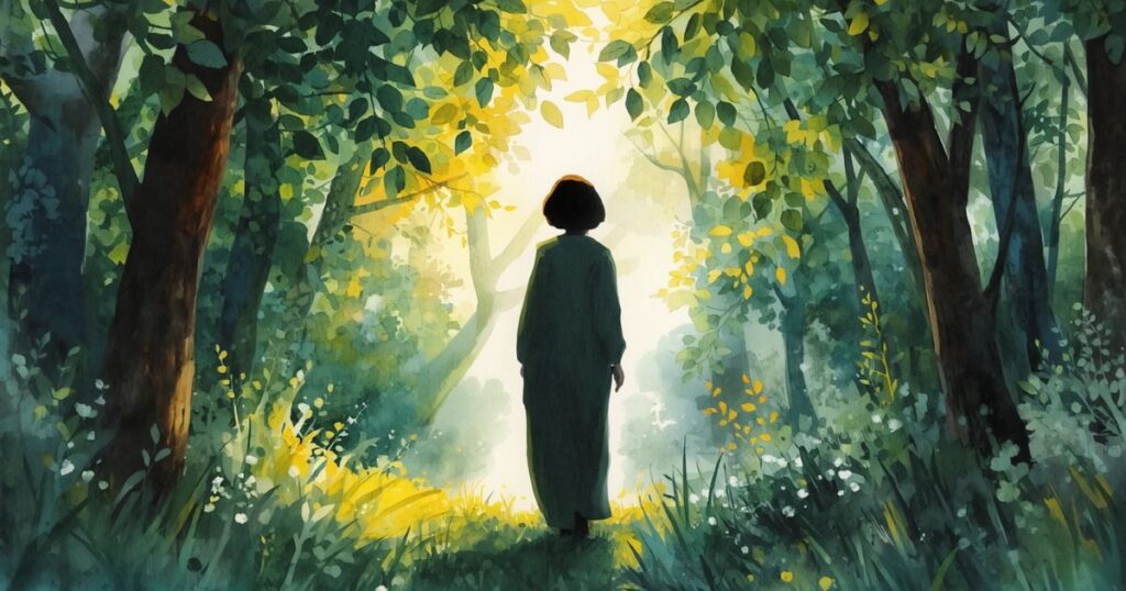 森の中にいる女性