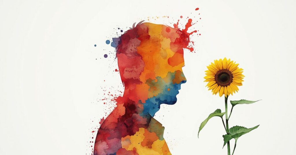 ひまわりと男性