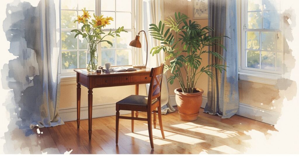 部屋に置かれた机と椅子