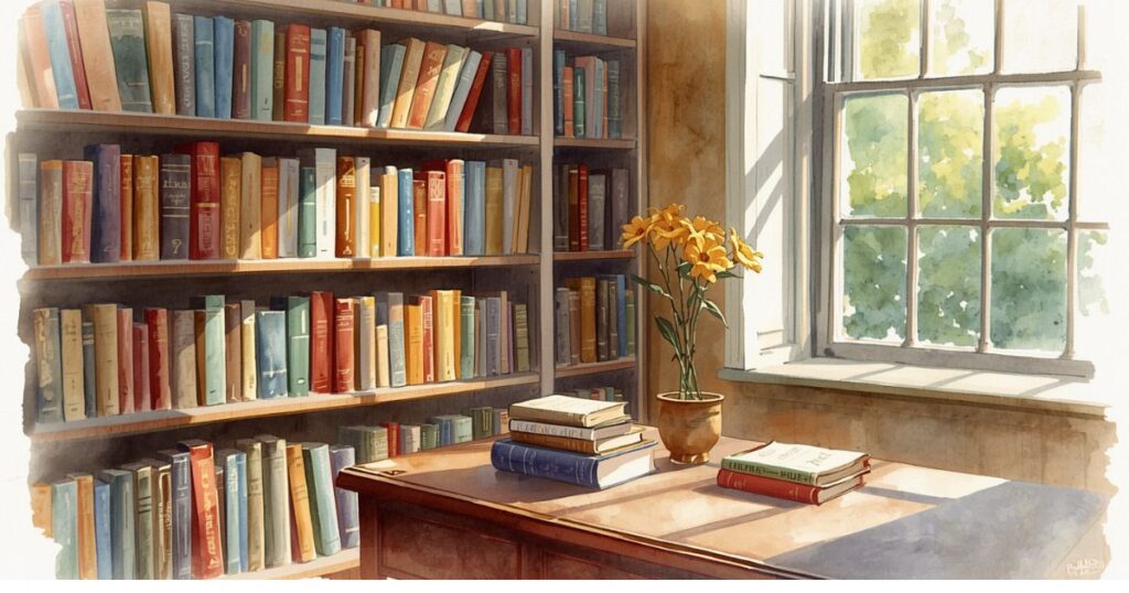 部屋の本棚と机