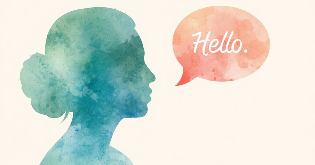 女性が吹き出しでHELLO