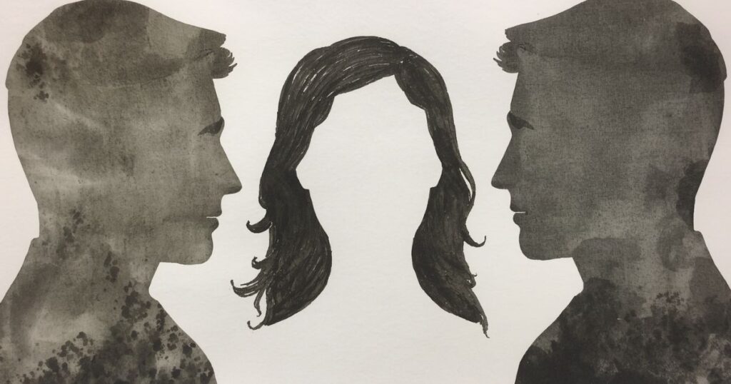 女性と男性の顔のシルエット