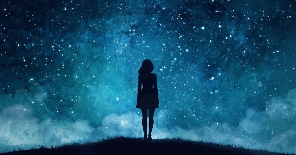 星空と女性