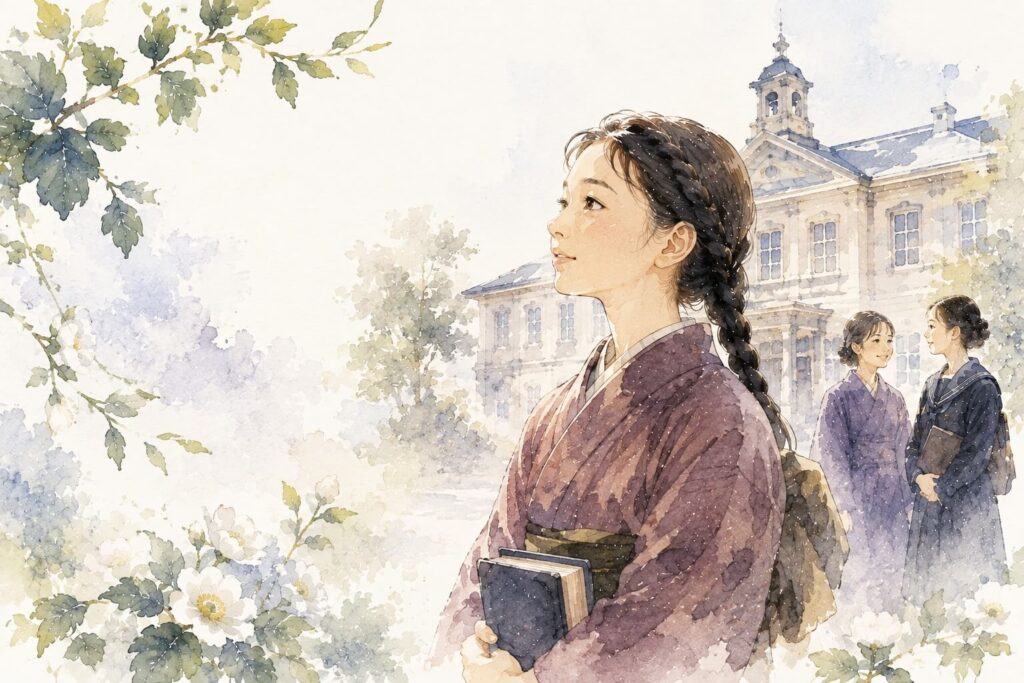 本を胸に抱えた若い女性